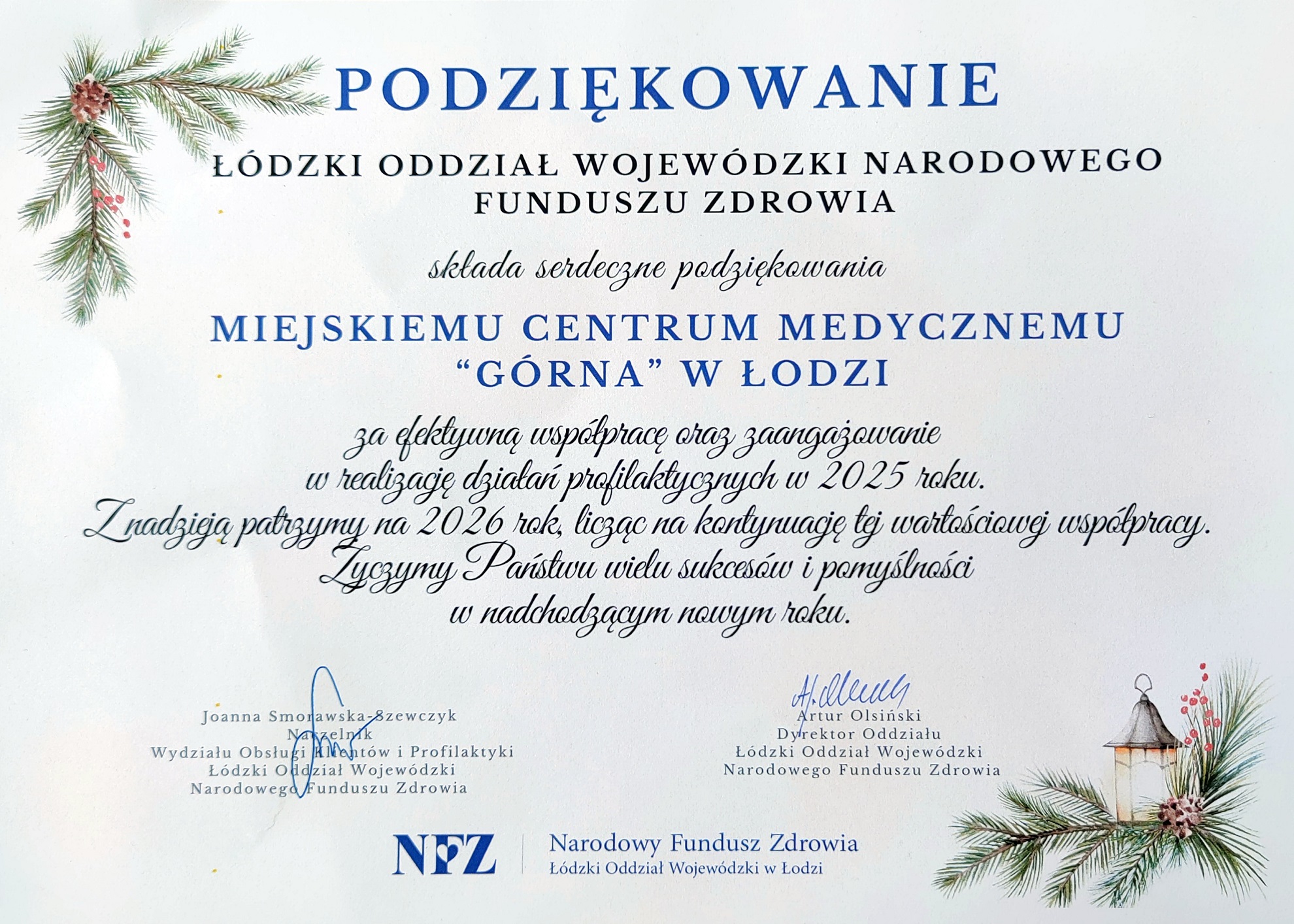 podziekowania nfz 2026